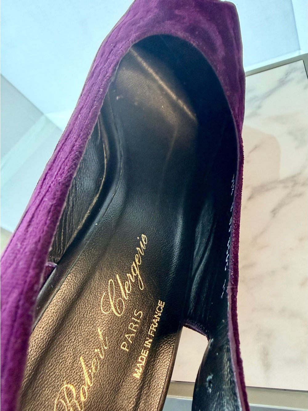 Robert Clergerie Plum Velvet Platform Wedge Slingbacks - Picture 2 of 9